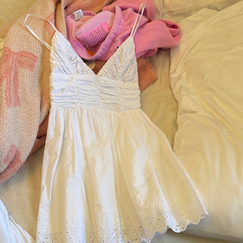 White Sleeveless Dress with Eyelet Details